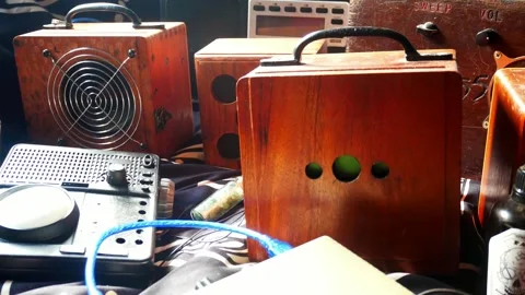 Collection of ghost box electronic paranormal EVP communication devices 動画素材 247607228