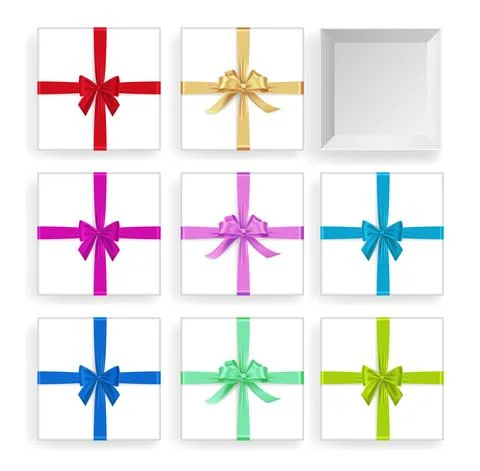 Collection of gift box with different color ribbon. Vector gift box different 스톡 일러스트