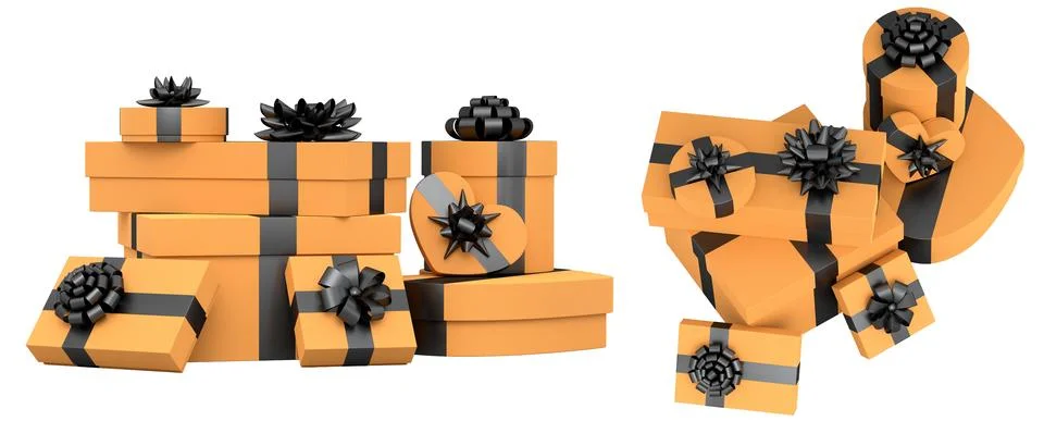 Collection of gift boxes with shiny ribbon bows, isolated on white backgrou.. 스톡 일러스트