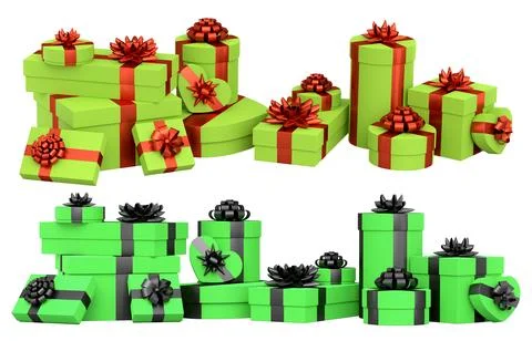 Collection of gift boxes with shiny ribbon bows, isolated on white backgrou.. Stock-Illustration