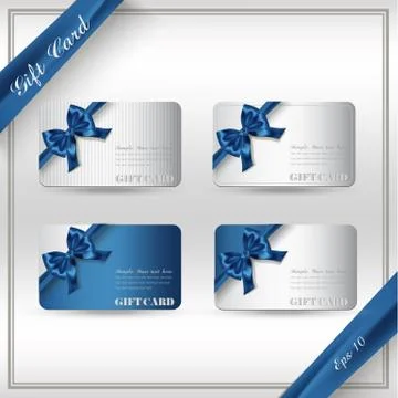 Collection of gift cards with ribbons. Vector background Stock Illustration