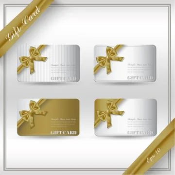 Collection of gift cards with ribbons. Vector background Stock Illustration