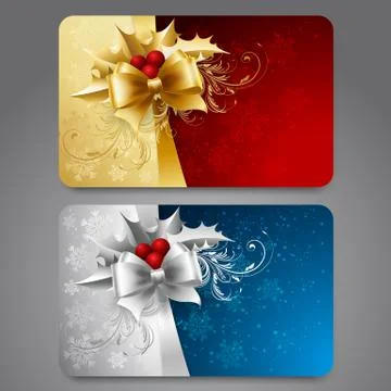 Collection of gift cards with ribbons. Vector background Stock Illustration