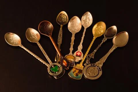 Collection of gift spoons from different countries 5 Stock Photos