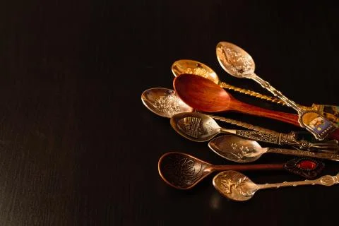 Collection of gift spoons from different countries 8 Stock Photos