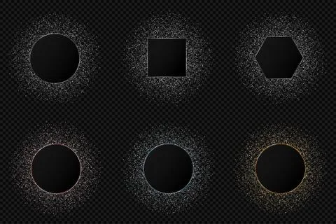 Collection of glitter metal frames. Shine sparkle confetti border set, silver Stock Illustration