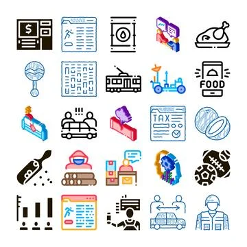 Collection of global issues and societal challenges icons Stock Illustration