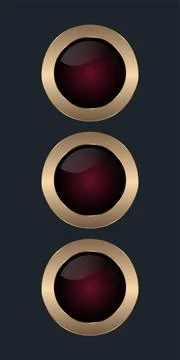 Collection of glossy Circle reflects light sleek red button, Three gold cir.. Stock-Illustration