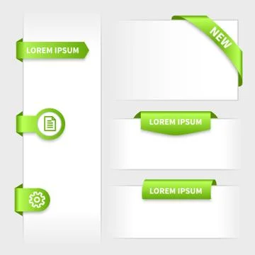 Collection of glossy rounded green 3d stickers on edge Stock Illustration