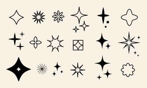 Collection of glowing star and sparkle shapes Stock Illustration