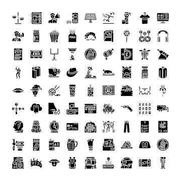 Collection of glyph black flat ui icons Stock Illustration