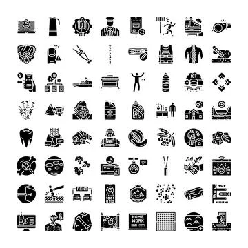 Collection of glyph black solid computer icons Illustrazione stock
