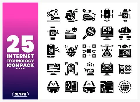 A collection of glyph icons for internet technology. showcasing digital con.. Stock Illustration