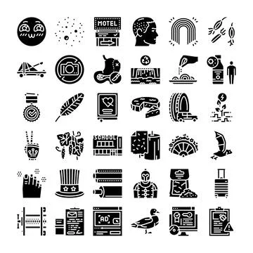 Collection of glyph icons for web design and business 库存插图