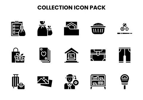 Collection Glyph Vector Icons Pack Stock Illustration