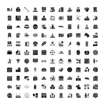 Collection of glyphs creating a solid icon pack Stock Illustration