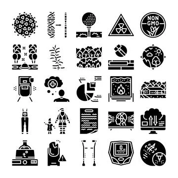 Collection of glyphs representing science and technology concepts イラスト素材