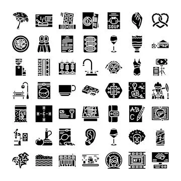 Collection of glyphs representing various concepts and themes 스톡 일러스트