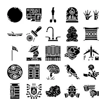 Collection of glyphs representing various concepts and objects イラスト素材