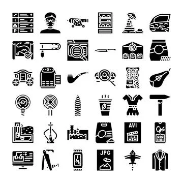 Collection of glyphs representing various objects and concepts Stock Illustration