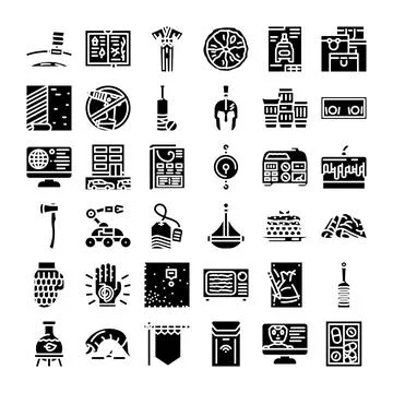Collection of glyphs showing various objects and concepts Stock Illustration