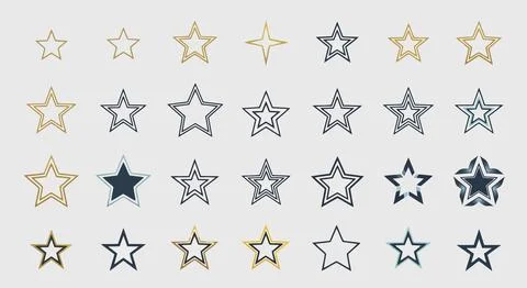 Collection of gold and silver star icons Stock Illustration
