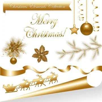Collection gold christmas elements Stock Illustration