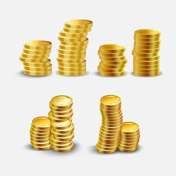 Collection of gold coins vector illustration isolated on white background. Stock Illustration