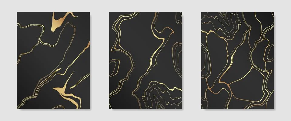 Collection of gold kintsugi on dark backdrop cover design templates. Golden Stock Illustration