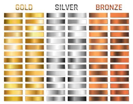 Collection of gold, silver, chrome, bronze metallic gradient. Brilliant plate Stock Illustration