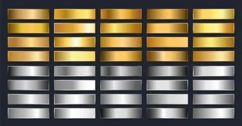 Collection of gold, silver, chrome metallic gradient. Brilliant plates with g Stock Illustration