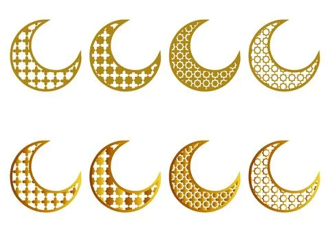 A collection of golden gradient colored moon illustrations Illustrazione stock