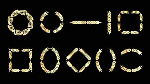 Collection of golden wheat wreath frames in various shapes including round,.. Stock Illustration