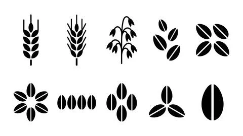Collection of grain and cereal seed silhouettes. Stock Illustration