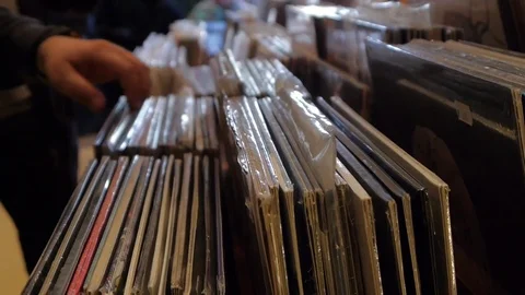 Collection of gramophone records Stock Footage 74362525