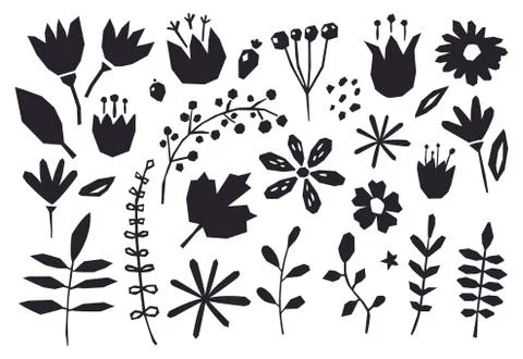 Collection of graphic elements flowers, plants. Cute and modern wallpaper, web Stock Illustration
