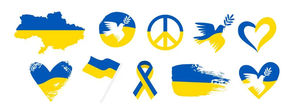 Collection of graphic elements in support of Ukraine. Stock Illustration