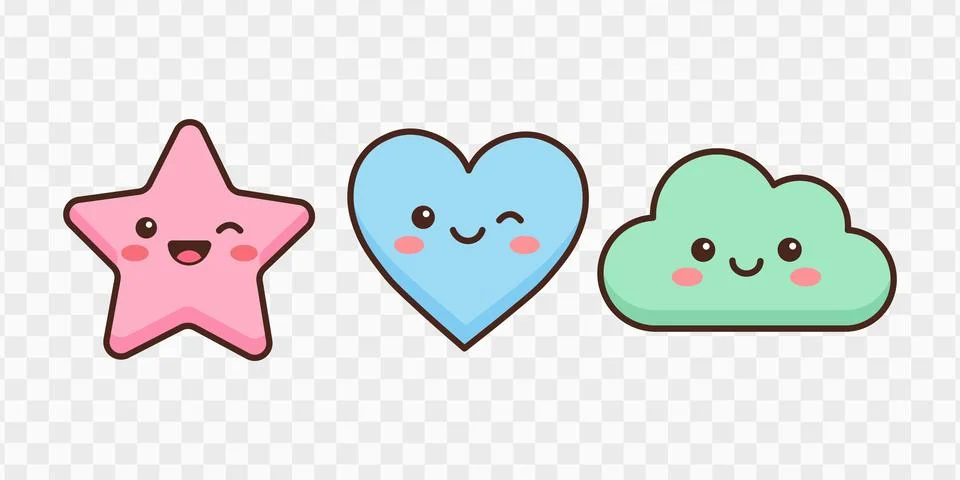 Collection of graphic elements vector illustration featuring cute kawaii st.. Stock Illustration