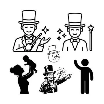 A collection of graphic icons representing different concepts including mag.. Stock Illustration