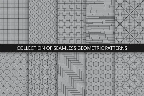 Collection of gray classic geometric seamless ornamental patterns - symmetr.. Stock Illustration