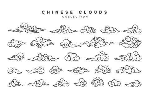 Collection of gray clouds, isolated in Chinese style Stock Illustration