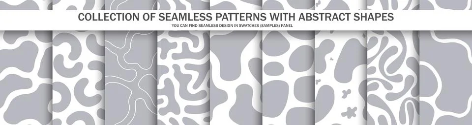 Collection of gray seamless patterns with abstract shapes. Creative vector mo イラスト素材