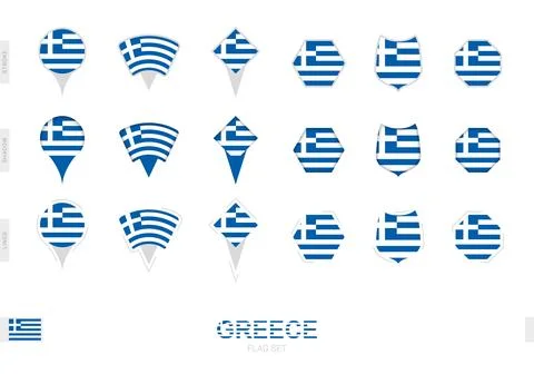 Collection of the Greece flag in different shapes and with three different .. Stock Illustration