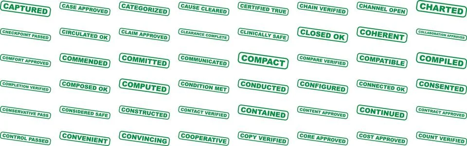 Collection of Green Bordered Status Labels Showing Approval Verification an.. Stock Illustration