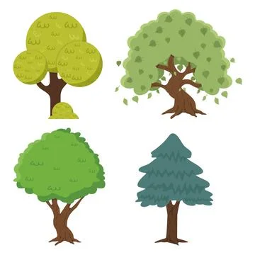 Collection of Green Deciduous and Conifer Trees Stock Illustration