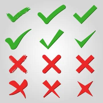 Collection of green hooks and red crosses Stock Illustration