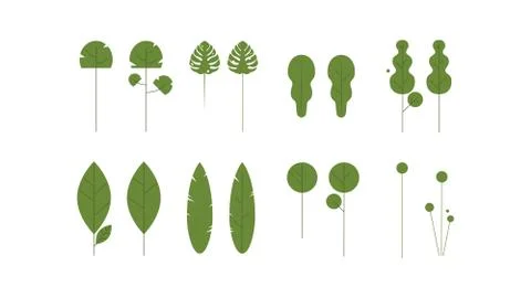 Collection of green plants. Elements for design. Vector flat brush template for Ilustração Stock