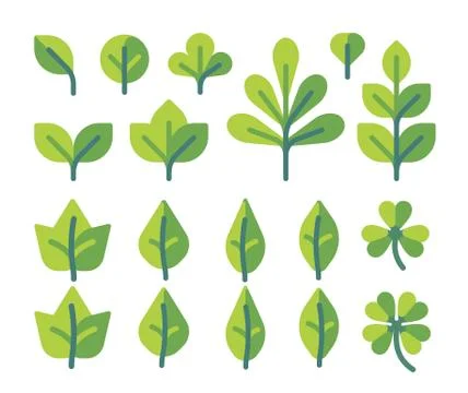 Collection of green spring leaf flat icons Illustrazione stock
