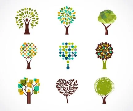 Collection of green tree - logos and icons Stock Illustration