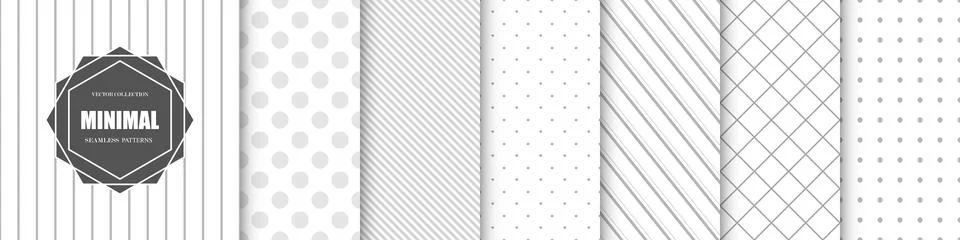 Collection of grey geometric seamless patterns. Simple dotted and striped Иллюстрация